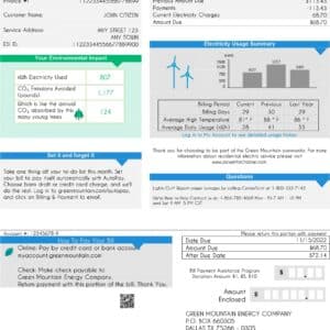 Green Mountain utility bill template
