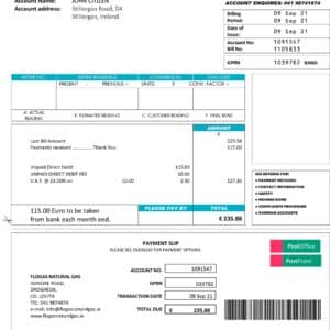 Ireland utility bill template