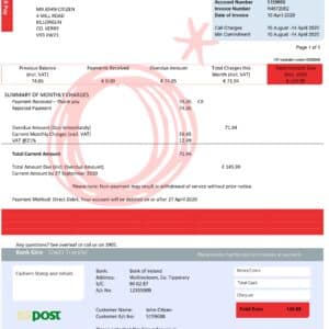 Ireland utility bill template