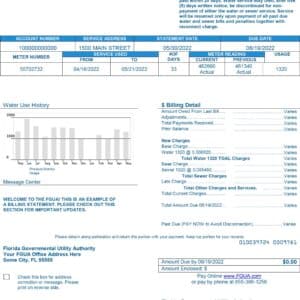 FGUA Florida water bill template 2025