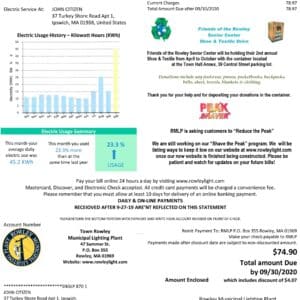 Rowley Municipal Lighting Plant Massachusetts utility bill sample editable for verification and training