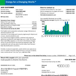 New Jersey utility bill for proof of address