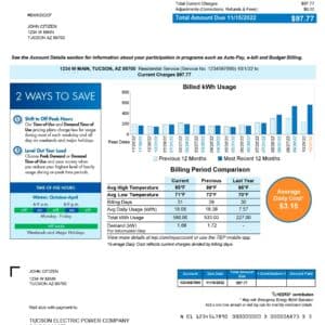 Arizona electricity bill PDF – customizable utility statement template
