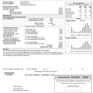 Editable Minnesota Energy electric utility bill template sample 2025