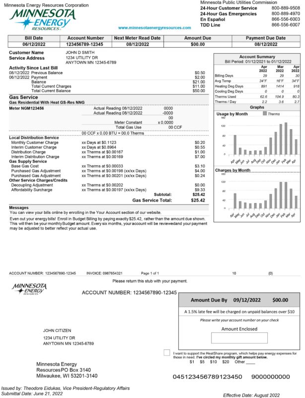 Editable Minnesota Energy electric utility bill template sample 2025