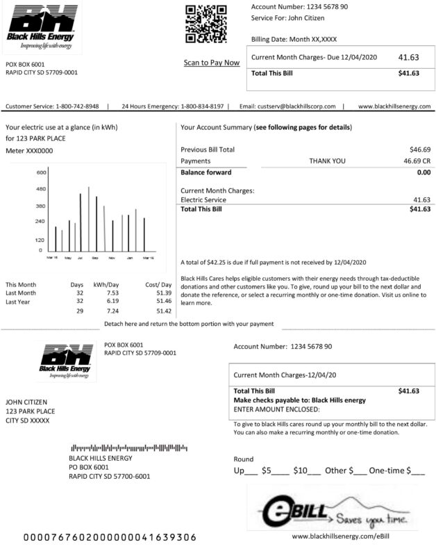 Editable Black Hills Energy Utility Bill Template – South Dakota Electric 2025