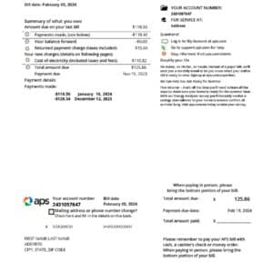 USA Arizona electricity bill