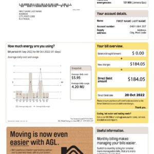 Australia utility bill for proof of address