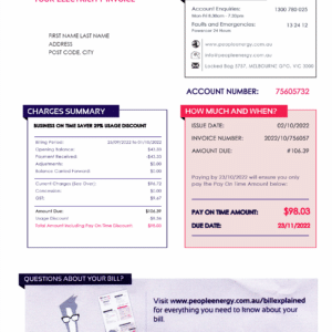 Australia Create utility bill