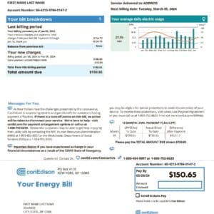 new york con edison bill utility bill template