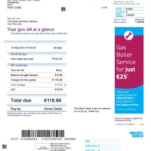 Electric Ireland utility bill template