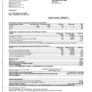 Electricity Bulgaria utility bill