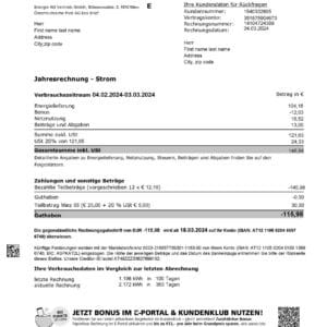 Austria utility bill template