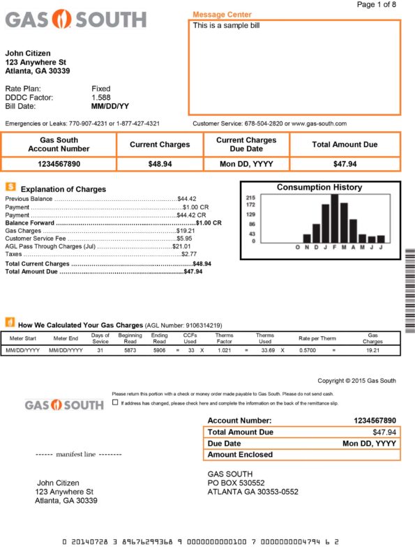 Editable Gas South Gas Bill Template New York 2025