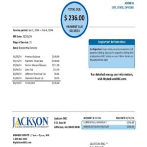 Georgia JACKSON EMC utility bill
