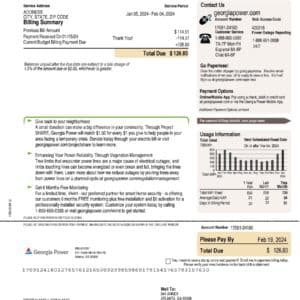 Georgia Power bill template – editable electricity statement PDF.