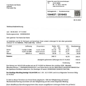 Germany utility bill template