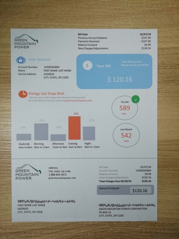 Editable Green Mountain Power Utility Bill New Jersey 2025