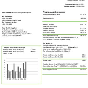 Iceland utility bill template