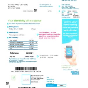 Ireland utility bill template