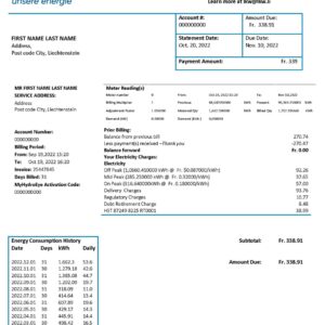 Liechtenstein utility bill template