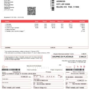 Phone bill Serbia utility bill template