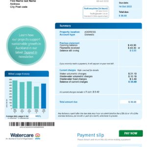 New Zeland utility bill template