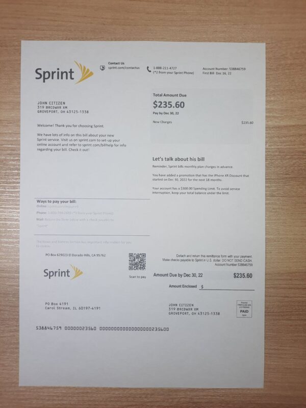 Sprint Utility Bill Template Ohio 2025