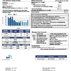 PPL Electric utility bill PDF – editable electricity statement sample.