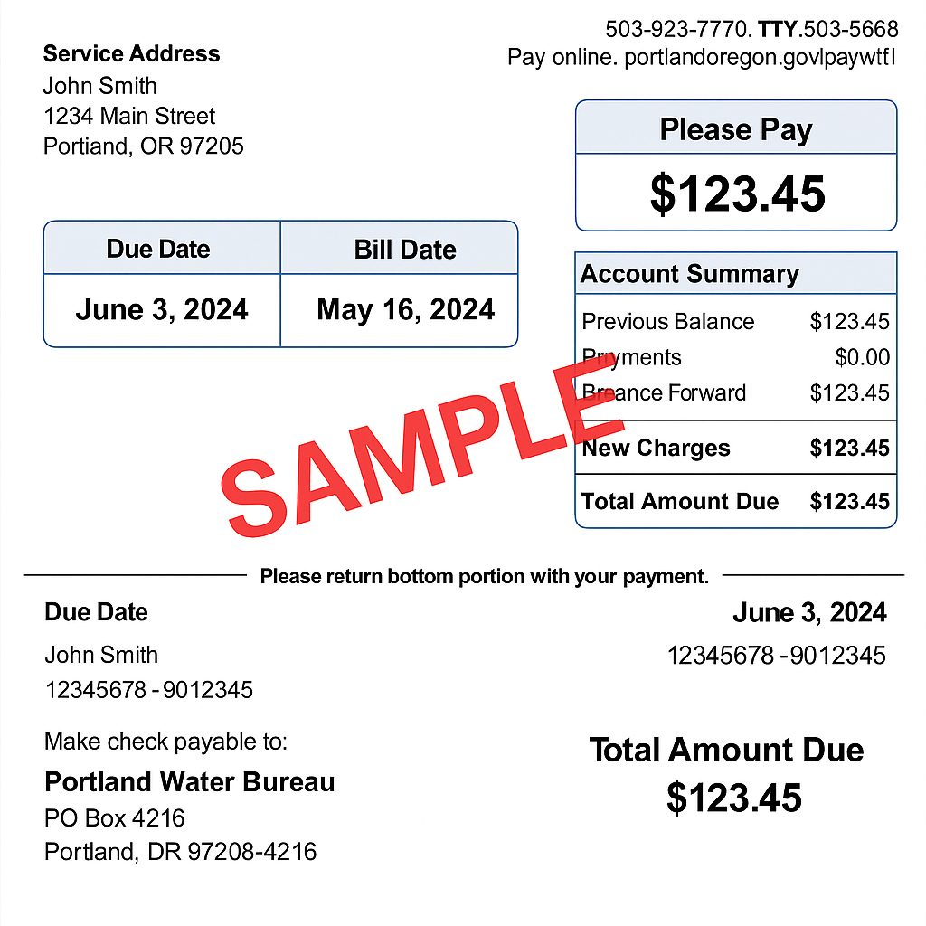 Portland Water Bureau bill sample PDF – editable utility statement for address verification