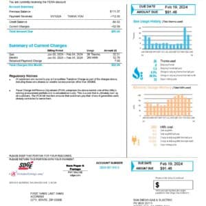 SDG&E bill PDF sample – realistic energy statement template for California customers