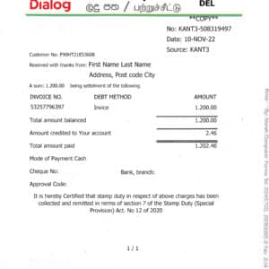 Sri Lanka utility bill for proof of address