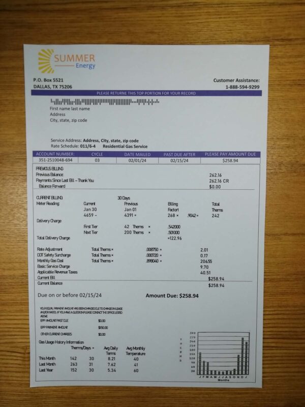 Editable Summer Energy Bill Template – Texas 2025 UX Sample