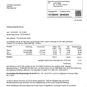 Switzerland Make utility bill template