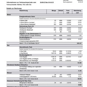 Switzerland utility bill template