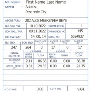 Turkey Make utility bill template