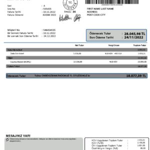 Turkey utility bill template
