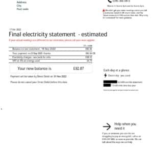 UK utility bill template