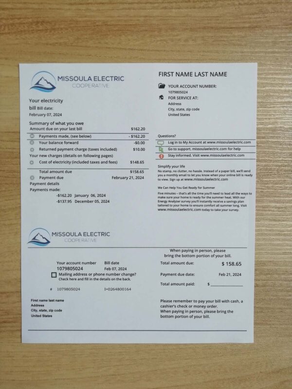 Editable Missoula water bill Montana 2025 sample