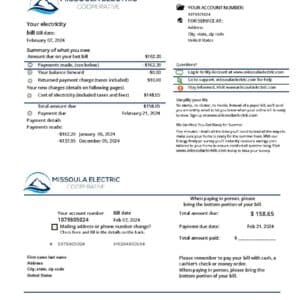Montana utility bill template