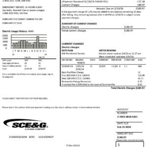 Editable Southern California Edison bill PDF – electricity statement template for address proof.
