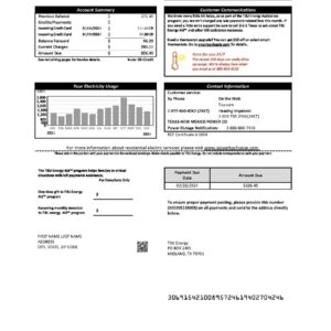 TXU Energy Create utility bill
