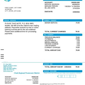 USA Washington utility bill