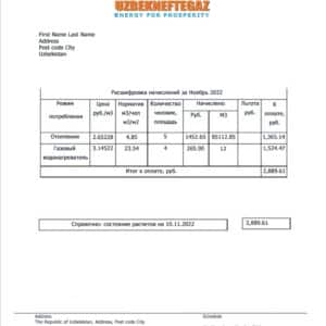Uzbekistan utility bill template