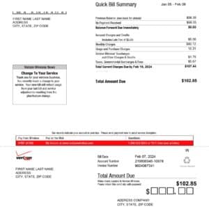 fake verizon utility bill template